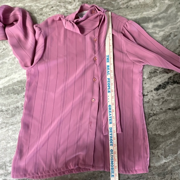 Teddi of California Vintage 80s High neck mauve blouse pinstriped Size 12 (Q1) - Picture 5 of 8